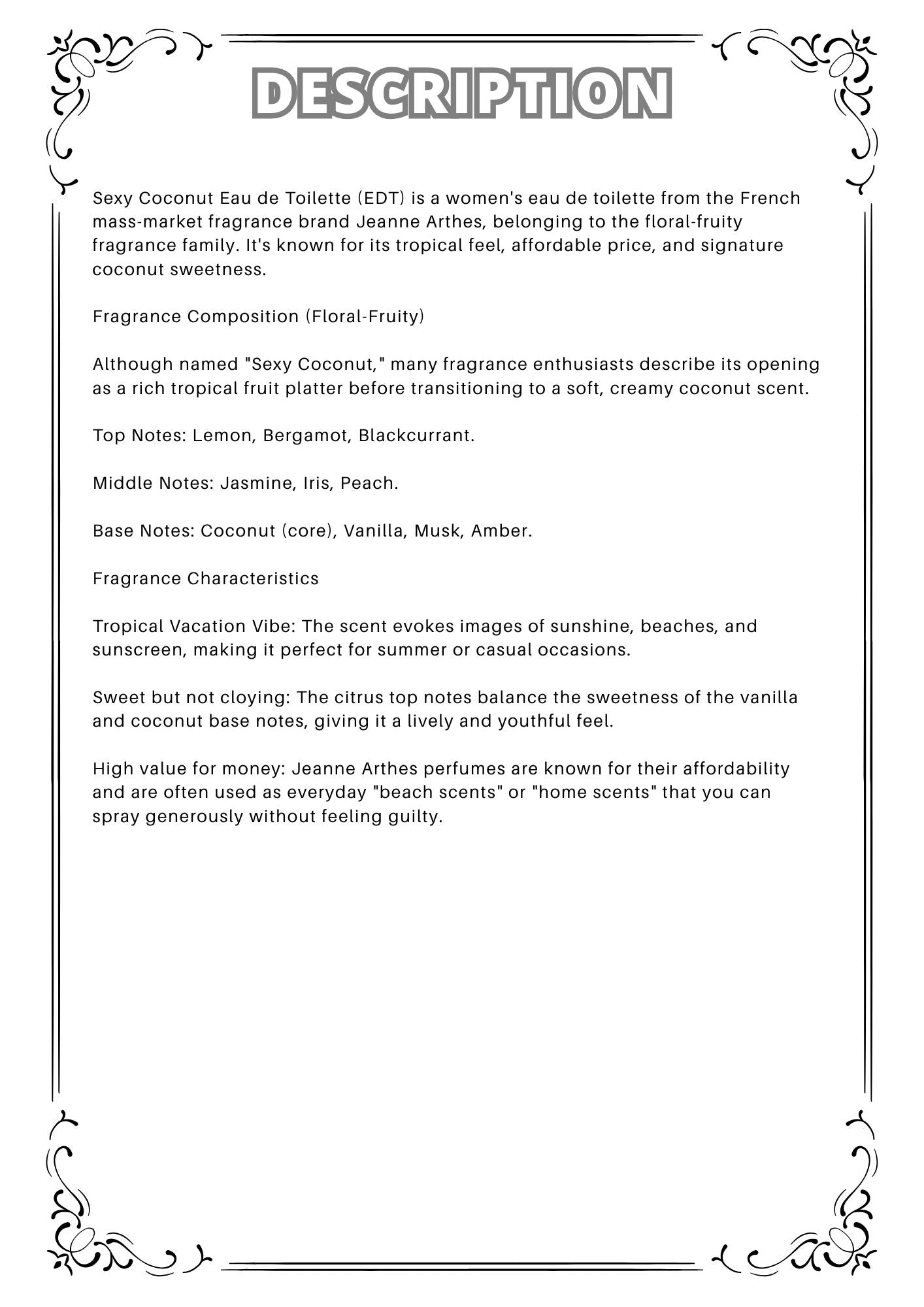 W34 - Sexy Coconut EDT Travel Spray 2ml, 5ml, 10ml  性感椰子淡香水 分裝瓶