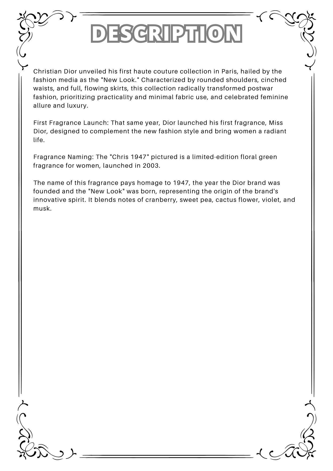 W62 - Christian Dior 1947 Chris Travel Spray 2ml, 5ml, 10ml  1947限量版淡香水 分裝瓶