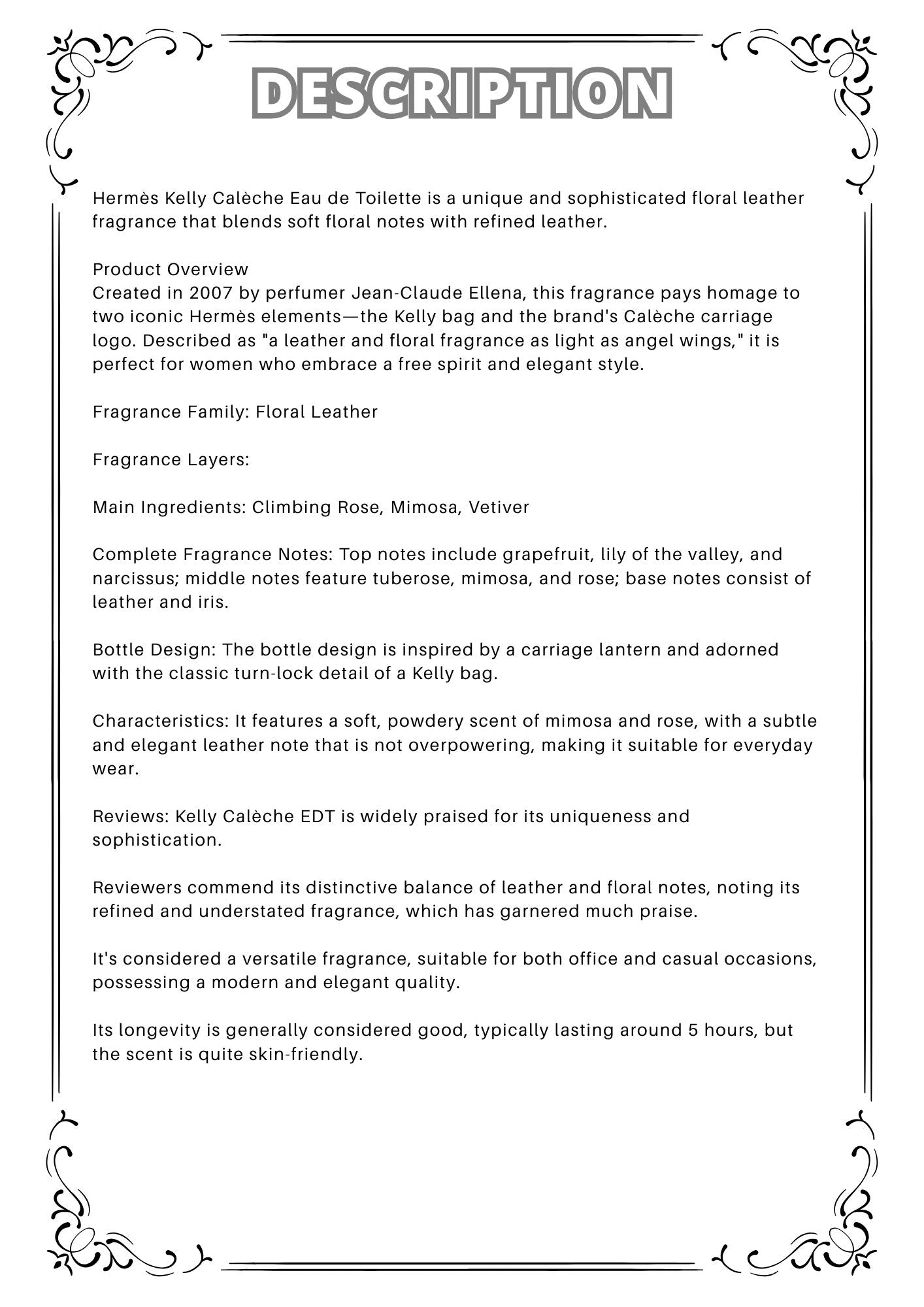 W69 - Hermes Kelly Caleche EDT Travel Spray 2ml, 5ml, 10ml  愛馬仕凱莉女士淡香水 分裝瓶