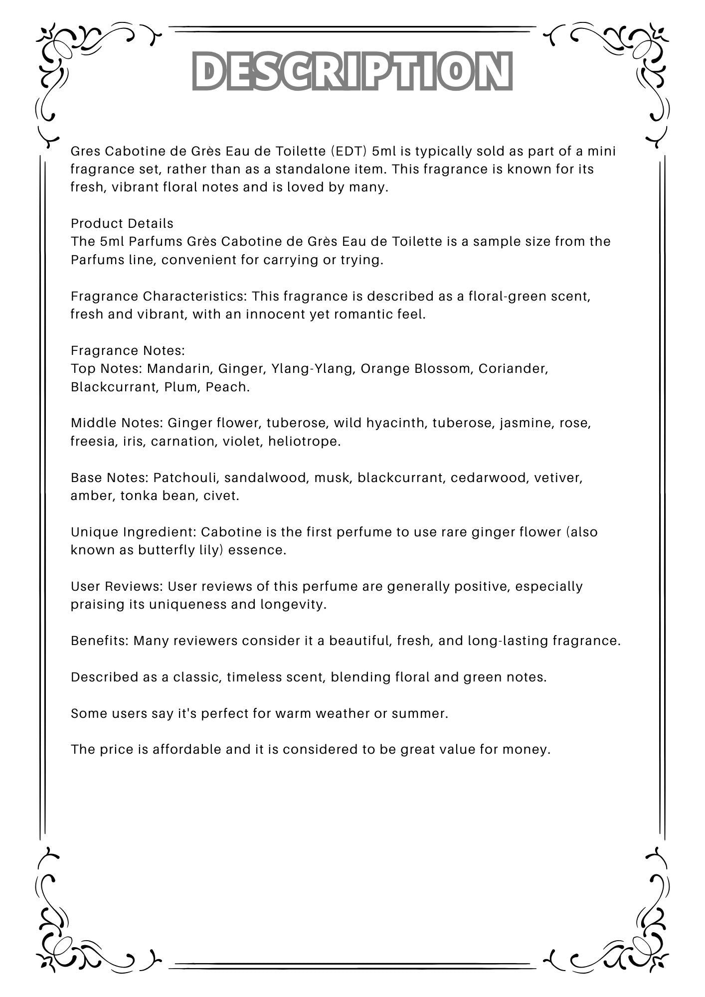 W23-Cabatine De Gres EDT Travel Spray 2ml, 5ml, 10ml  歌寶婷香水 分裝瓶