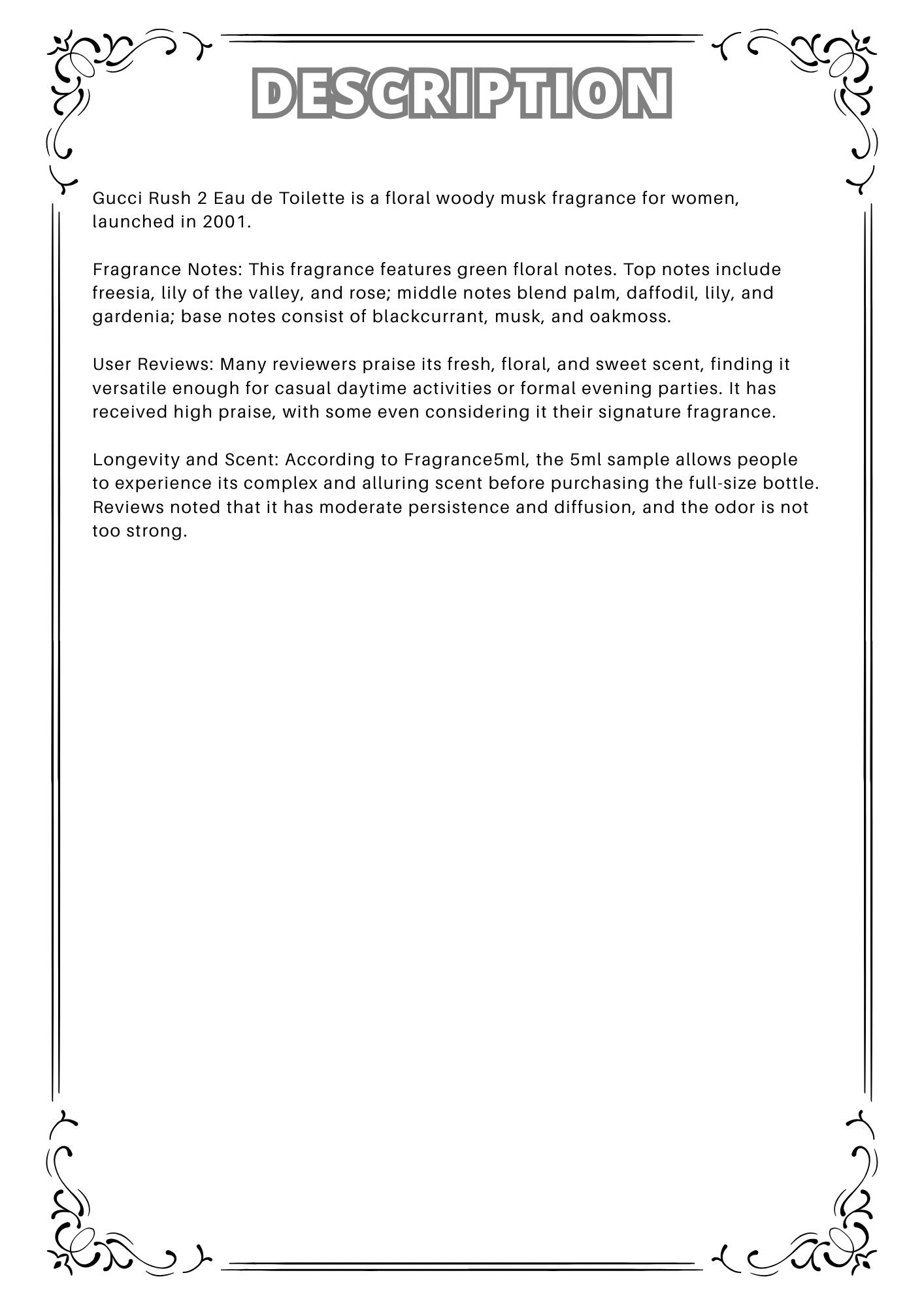 W24 - GUCCI rush 2 EDT  Travel Spray 2ml, 5ml, 10ml  狂愛2 春光女士淡香水 分裝瓶