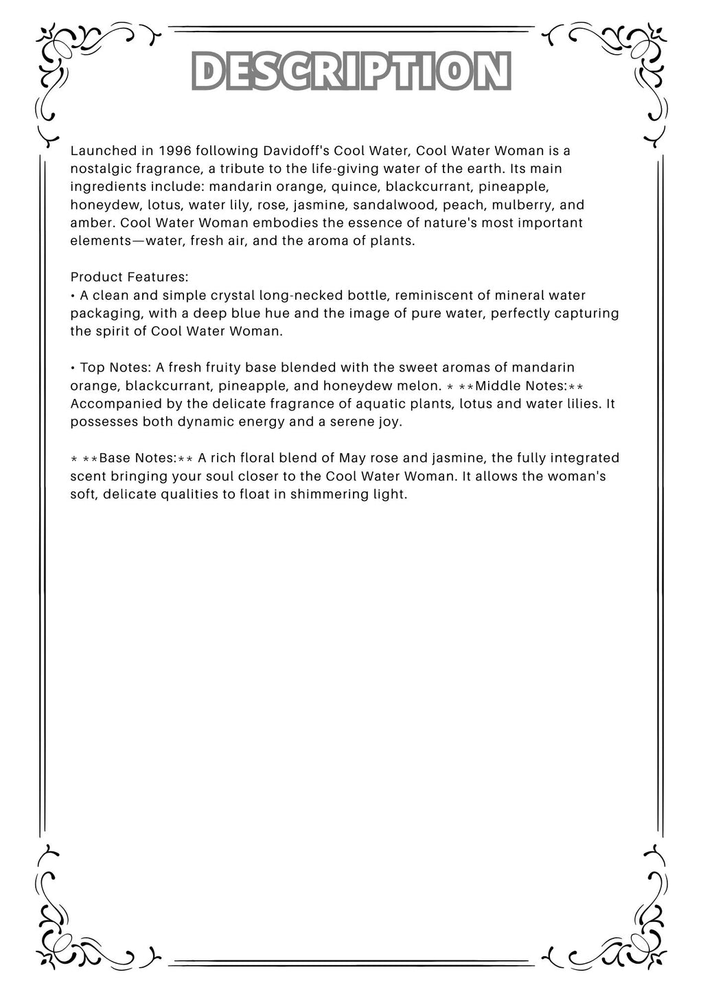 W26 - Davidoff Cool Water Woman Eau De Toilette Spray Travel Spray 2ml, 5ml, 10ml  冷泉女性香水 分裝瓶